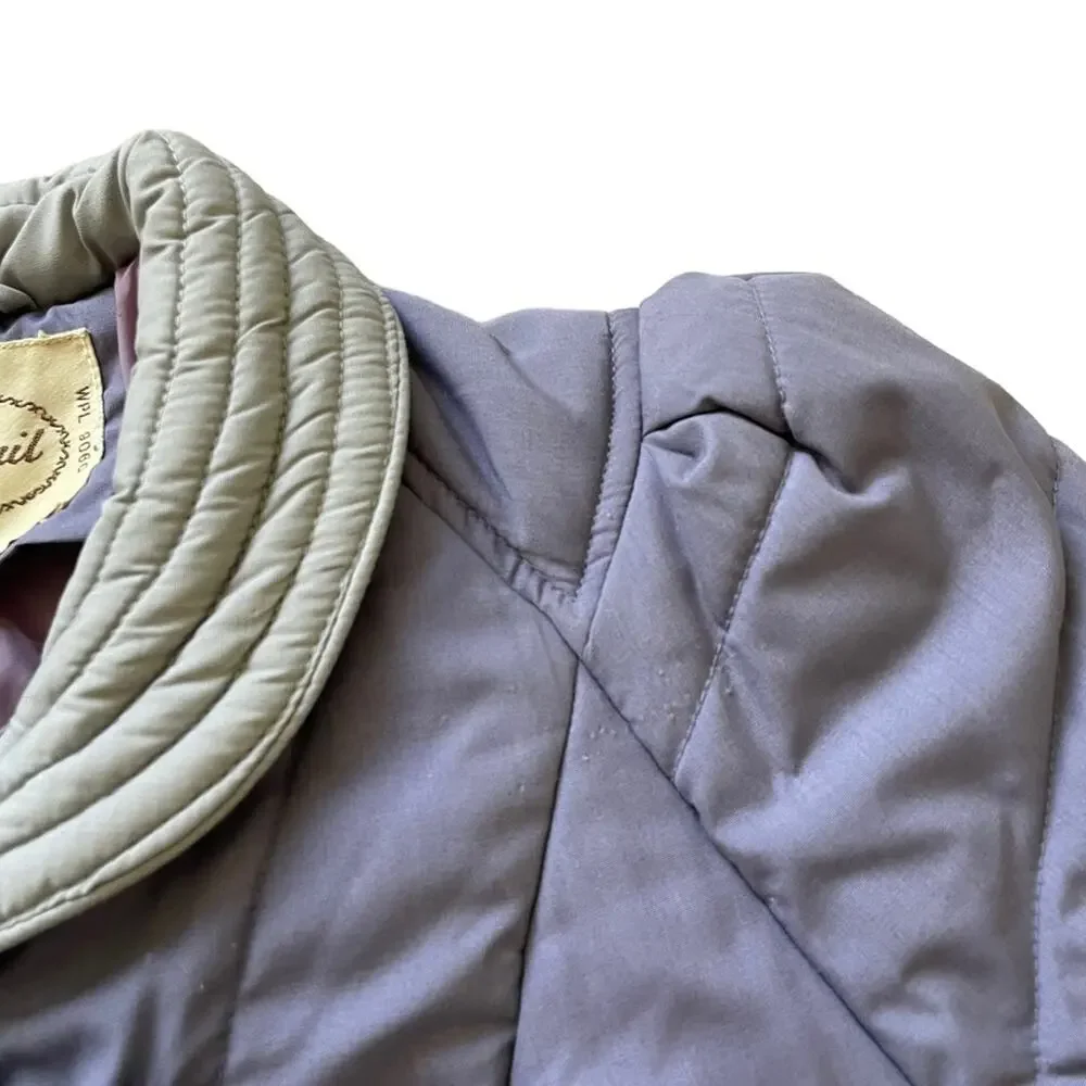 Vintage 80s Purple Puffer Jacket Long Coat Toggle Buttons Stranger Things 7/8